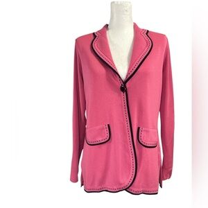 Misook Knit Pink Topper Jacket‎ Blazer Black Trim Single Button